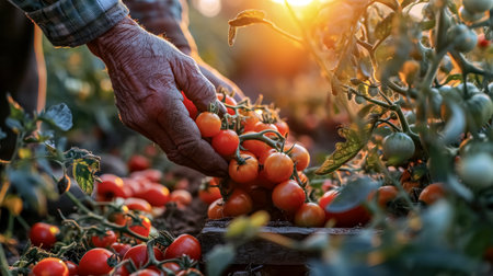 Farmer harvesting tomatoes in the field. Selective focus. nature.の素材