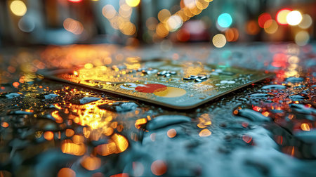 Credit card on the background of the city street. Bokehの素材