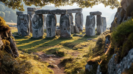 Stonehenge at sunrise, England, UK. 3d render. 
Stonehenge at Salisbury, Wiltshire.の素材
