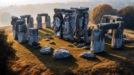 Stonehenge at sunrise, England, UK. 3d render. 
Stonehenge at Salisbury, Wiltshire.の素材