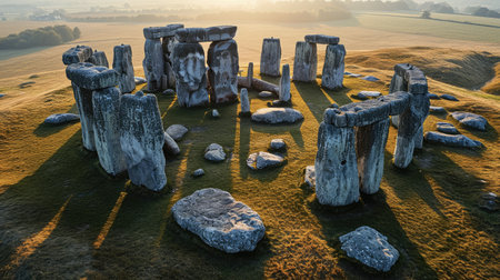 Stonehenge at sunrise, England, UK. 3d render. 
Stonehenge at Salisbury, Wiltshire.の素材