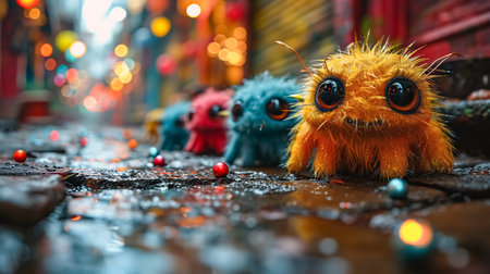 Cute little monster in the city street. Selective focus.の素材