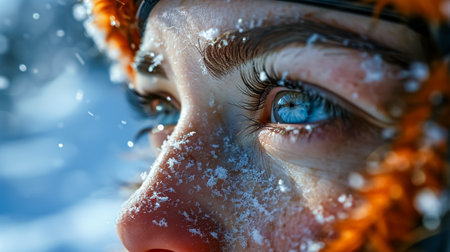 Close-up portrait of beautiful woman with snow on her face.の素材