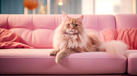 Beautiful persian cat on sofa at home in the living roomの素材
