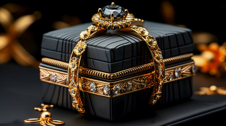 jewelry box on black background. Luxury jewelry box.の素材