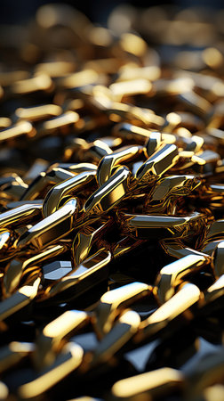 Golden chain close-up. Abstract background. 3D rendering.の素材
