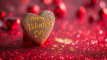 Valentine's day background with heart on red bokehの素材