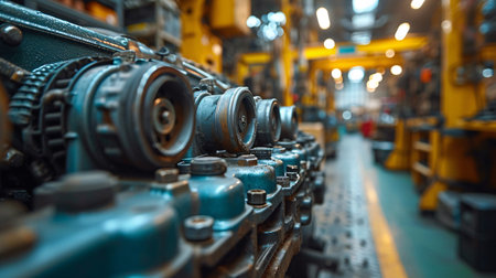 Industrial machinery and equipment in a factory. Industrial background. Selective focusの素材