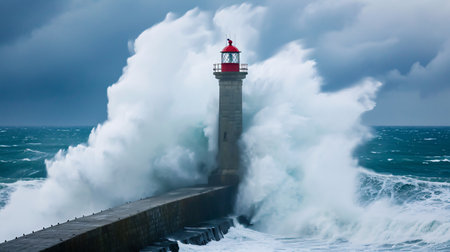 Stormy weather at the lighthouse of Ponta Delgada, Portugalの素材