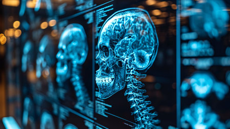 X-ray image of human brain and spinal cord in medical laboratoryの素材