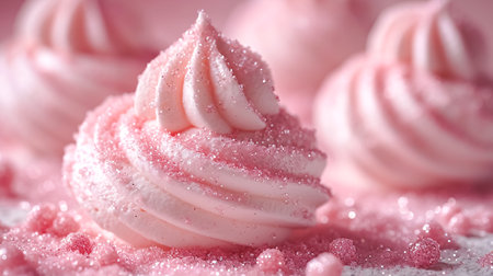 Strawberry meringue on pink background. Selective focus.  Shallow dof.の素材