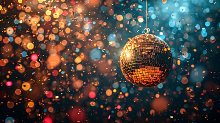 Disco ball on a bokeh background. Christmas and New Year backgroundの素材