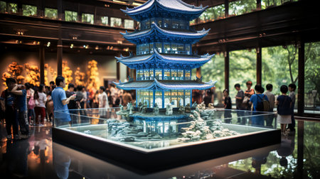 Miniature models of traditional Chinese buildings, pagoda in the museum.の素材