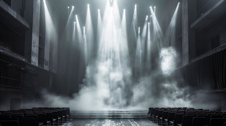 Theater stage with lighting, smoke and spotlights. 3D renderingの素材
