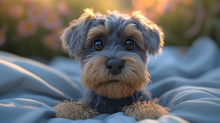 Miniature Schnauzer puppy lying on the bed. 3d renderingの素材