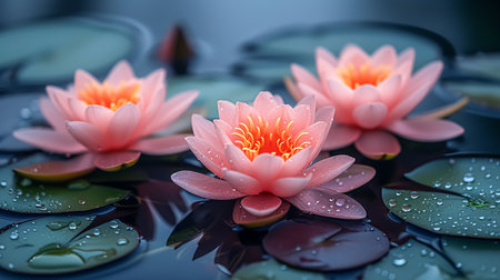 Lotus flower in the pond with water drop on the surface.の素材