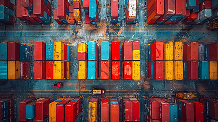 Containers in the freight terminal of a freight ship. 3d renderingの素材