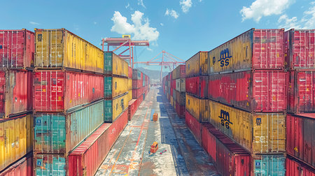 Container terminal with freight cargo ship under construction, Odessa, Ukraineの素材