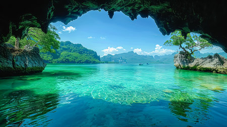 Beautiful view of the sea from the cave, Krabi, Thailandの素材