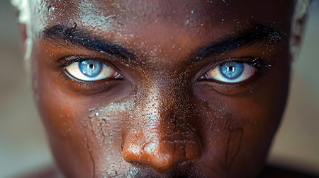 Close-up portrait of a young african man with blue eyes.の素材
