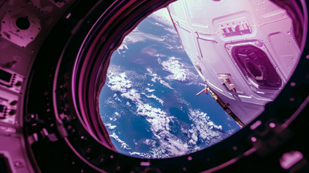 View from the window of a space ship. Elements of this image furnished by NASAの素材