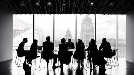 Silhouette of a group of business people in a meeting.の素材