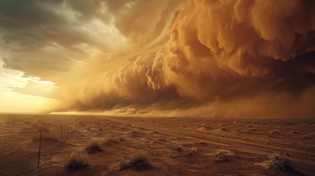 Dramatic stormy sky over the sand dunes. 3d renderの素材