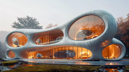 Futuristic modern architecture. Architectural detail of modern building.の素材