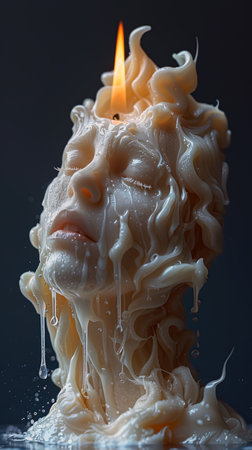 Burning wax candle on a black background. Close-up.の素材