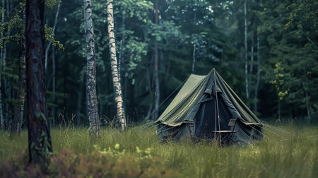 Camping tent in the forest. Camping in the woods.の素材