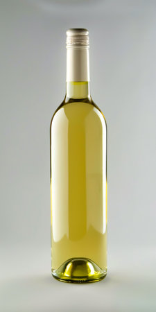 Bottle of white wine on a gray background. Studio shot.の素材