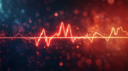 3d illustration of electrocardiogram on red bokeh backgroundの素材