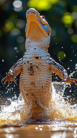 Crocodile splashing water in the park, Thailand.の素材