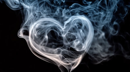 Smoke heart on a black background. Copy space for your text.の素材