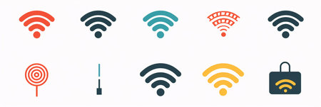 Wireless icons set. Vector illustration in blue and red colors.の素材