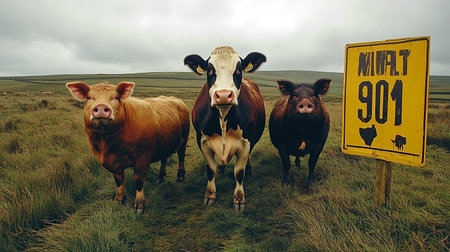Herd of cows on the meadow in Scotland, UK.の素材