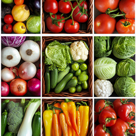Collage of fresh vegetables. Healthy food background. Top view.の素材