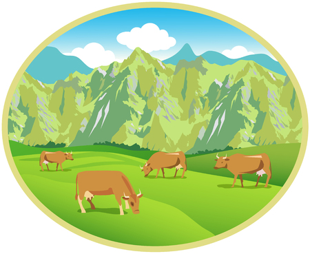 Cows On The Alpine Meadows.のイラスト素材