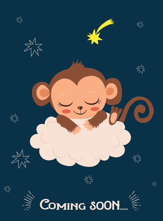 Cute Baby Monkey Sleeping On A Cloud. Cartoon Vector Card. Monkey Sleeping Image. Monkey Sleeping Cartoon. Monkey Sleeping Pattern. Baby Monkey Sleeping. Baby Monkey For Sale. Baby Monkey Doll.のイラスト素材