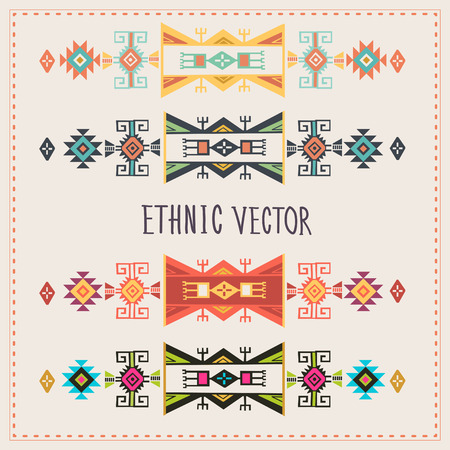 Ethnic Set. Tribal Set. Navajo Stile . Tribal Vintage Ethnic Ornament. Ethnic Ornament  For Different Color Variations. Ornament Stripes For Decoration. Tribal Pattern.のイラスト素材