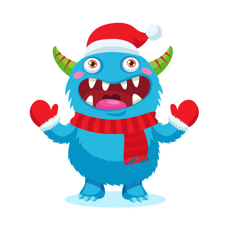 Cute Christmas Monster Vector. Holiday Cartoon Mascot. Isolated On White Background. Merry Christmas, Happy New Year Congratulation Decoration Design Element. Good For Xmas Card, Banner.のイラスト素材
