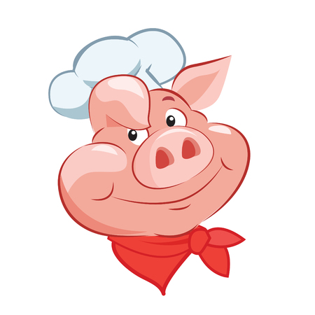 Happy Pig Chef Head. Cartoon Vector Illustration. Pig Chef Hat. Pig Chef Toy. Pig Chef Tattoo. Pig Chef Game And Pig Costume. Chef Pig. Pig Chef Deco. Pig Chef.のイラスト素材
