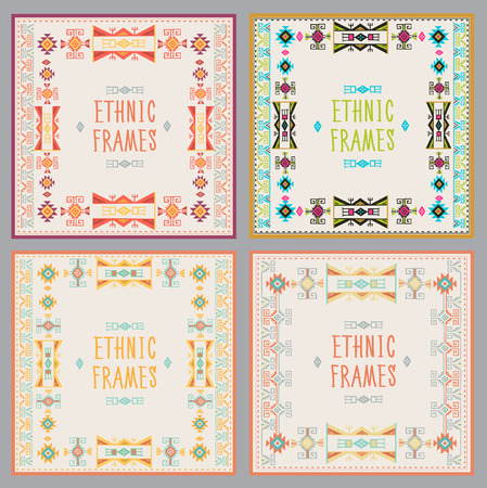 Ethnic Frames Vector Set. Tribal Vector. Navajo Stile Frame Set. Tribal Vintage Ethnic Ornament Set. Hand Drawn Ethnic Frame. Frames Space For Text. For Invitations, Announcements. Curves Vector Set.のイラスト素材