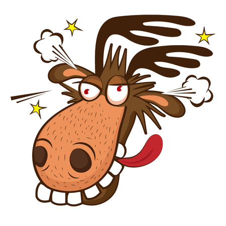 Moose On The Loose. Moose Face Picture. Cartoon Smile Deer Vector. Image On White Background.のイラスト素材