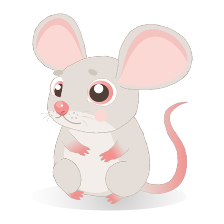 Lonely Gentle Mouse. Fancy Little Mice Vector Illustration. Cute Sitting Mouse In Cartoon Style. Grey Mice On A White Background.のイラスト素材