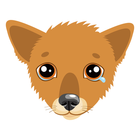 Sad Dog Face Emoticon Vector Icon. Vector Head Cute Sad Face Pet Animal. Crying Dog Emoji. When You're Depressed. What Is Your Dog Saying When Making A Sad Face.のイラスト素材