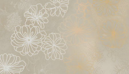 Elegant abstract floral outlines forming a delicate pattern on a soft beige gradient background, perfect for serene and sophisticated design projectsの素材