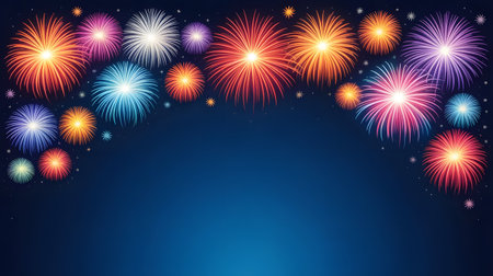 Vibrant and colorful fireworks illuminate the night sky, creating a festive and celebratory atmosphere for holidays and special eventsの素材