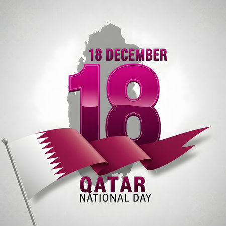 Qatar national day celebration on december 18, featuring the national flag, a map outline of qatar, and patriotic typographyの素材