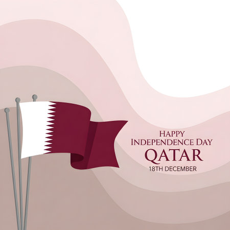 Qatar national day, 18th december, with the national flag waving proudly, a symbol of freedom, unity, and national heritageの素材